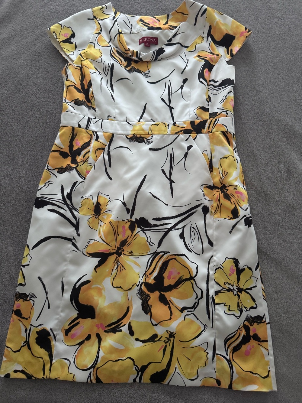 Merona Yellow & Black Floral Cowl-Neck Dress